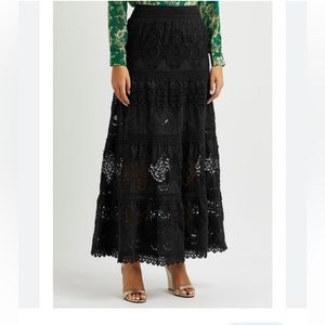BASIL & MAUDE Anthropologie Black Lace with Sequins A Line Skirt Size 8